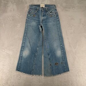 Riley Wide Leg Jeans Womens 25 Blue Denim Rhinestone Studded Frayed Button Fly